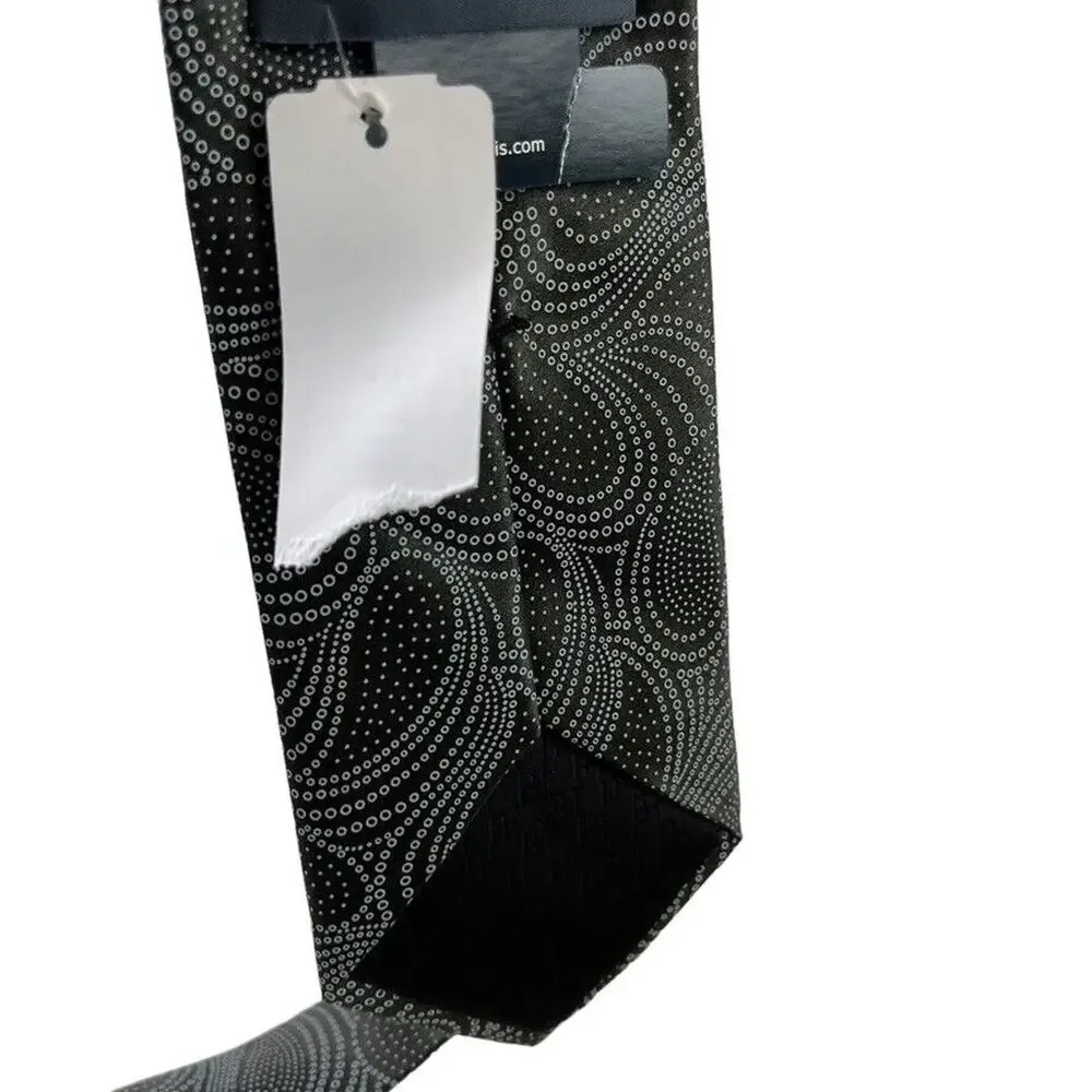 Perry Ellis Portfolio Mens Gray Olive Paisley 100% Silk Hand Made Necktie Tie
